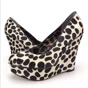 Betsey Johnson calf hair polka dot wedge 6.5